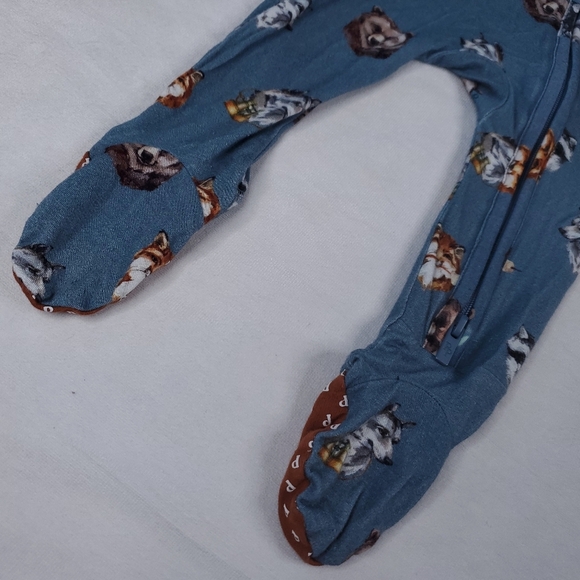 Posh Peanut Bamboo Wolf Bear Raccoon Double Zipper Footed Sleeper Footie Pajama - Picture 5 of 9